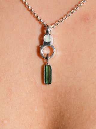 Long Lagoon Green Tourmaline Emerald Cut Charm in White 14k Gold
