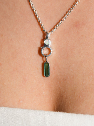 Long Lagoon Green Tourmaline Emerald Cut Charm in White 14k Gold