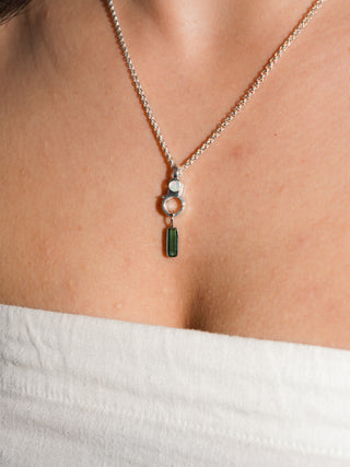 Long Lagoon Green Tourmaline Emerald Cut Charm in White 14k Gold