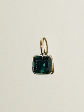 Short Lagoon Green Tourmaline Emerald Cut Charm in White 14k Gold