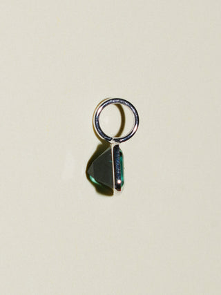 Short Lagoon Green Tourmaline Emerald Cut Charm in White 14k Gold