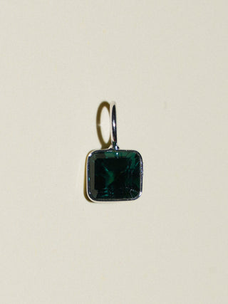 Short Lagoon Green Tourmaline Emerald Cut Charm in White 14k Gold