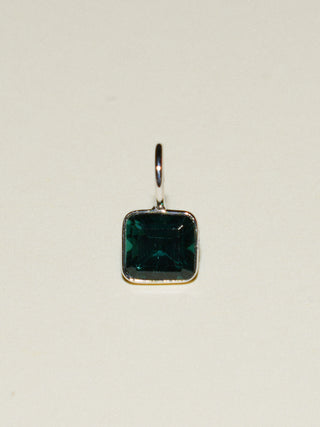 Short Lagoon Green Tourmaline Emerald Cut Charm in White 14k Gold