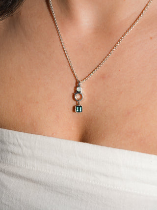 Short Lagoon Green Tourmaline Emerald Cut Charm in White 14k Gold