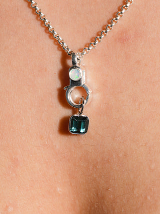 Short Lagoon Green Tourmaline Emerald Cut Charm in White 14k Gold