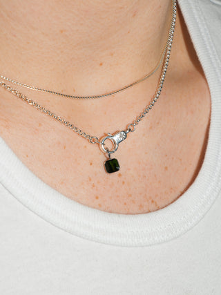 Amaranth Green Tourmaline Emerald Cut Charm in White 14k Gold