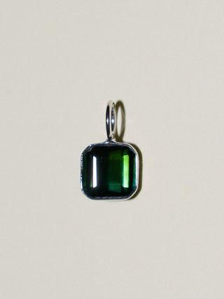Milkweed Green Tourmaline Emerald Cut Charm in White 14k Gold