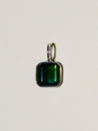 Milkweed Green Tourmaline Emerald Cut Charm in White 14k Gold