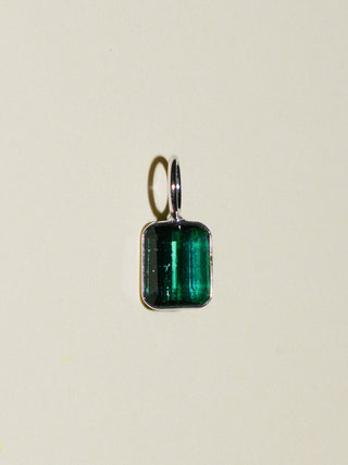 Seaglass Green Tourmaline Emerald Cut Charm in White 14k Gold