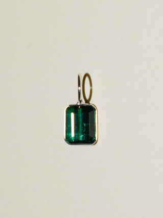 Seaglass Green Tourmaline Emerald Cut Charm in White 14k Gold