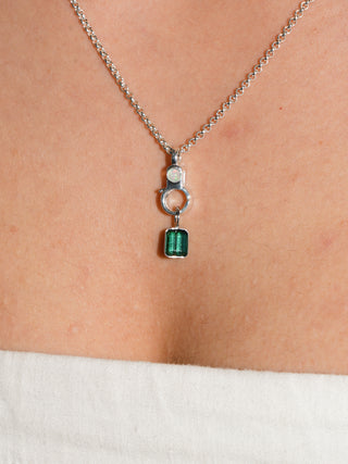 Seaglass Green Tourmaline Emerald Cut Charm in White 14k Gold
