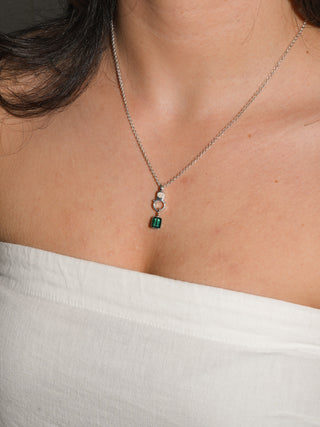 Seaglass Green Tourmaline Emerald Cut Charm in White 14k Gold