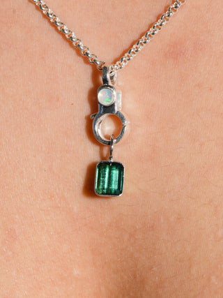 Seaglass Green Tourmaline Emerald Cut Charm in White 14k Gold