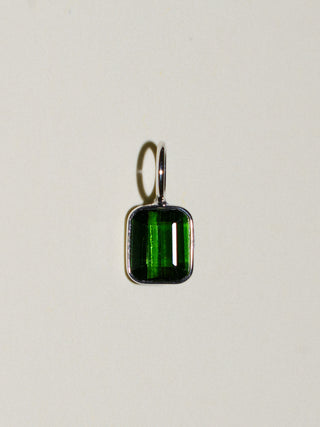 Bamboo Green Tourmaline Emerald Cut Charm in White 14k Gold
