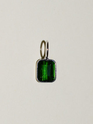Bamboo Green Tourmaline Emerald Cut Charm in White 14k Gold