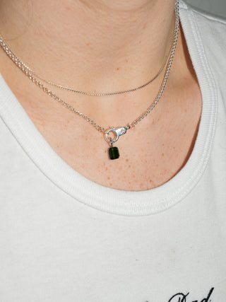 Bamboo Green Tourmaline Emerald Cut Charm in White 14k Gold