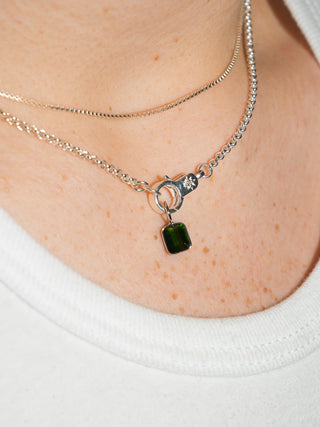 Bamboo Green Tourmaline Emerald Cut Charm in White 14k Gold
