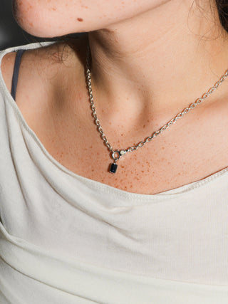 Midnight Lighting Green Tourmaline Emerald Cut Charm in White 14k Gold