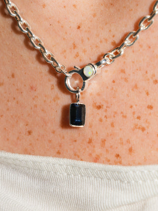 Midnight Lighting Green Tourmaline Emerald Cut Charm in White 14k Gold