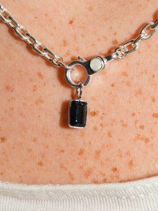 Midnight Lighting Green Tourmaline Emerald Cut Charm in White 14k Gold
