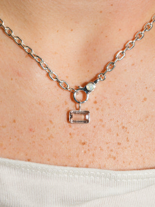 Popping Bubbly Brown Tourmaline East West Emerald Cut Charm in Sterling Silver
