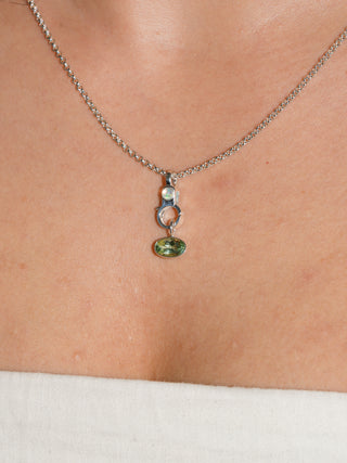 Sea Girl Green Tourmaline East West Oval Cut Charm in Sterling Silver