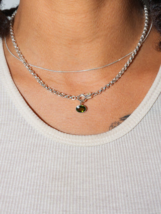 Fishy Fishy Green Tourmaline East West Oval Cut Charm in Sterling Silver