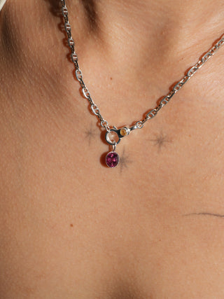 Autumnal Sunset Pink Tourmaline Oval Cut Charm in Sterling Silver