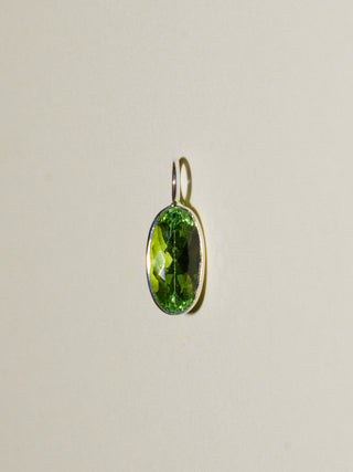 Trout Brook Green Tourmaline East to West Oval Cabochon Charm in Sterling Silver