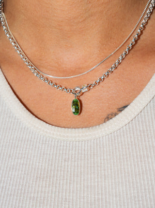 Trout Brook Green Tourmaline East to West Oval Cabochon Charm in Sterling Silver