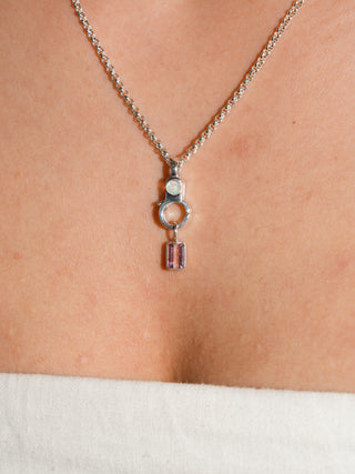 Magda Pink Tourmaline Emerald Cut Charm in Sterling Silver