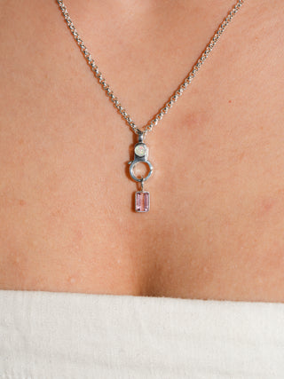 Magda Pink Tourmaline Emerald Cut Charm in Sterling Silver