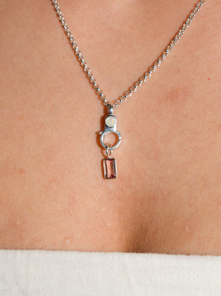 Dear Pink Tourmaline Emerald Cut Charm in Sterling Silver