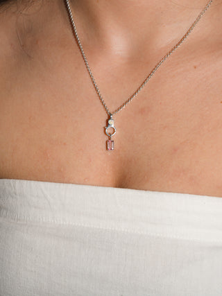 Dear Pink Tourmaline Emerald Cut Charm in Sterling Silver