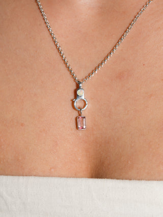 Dear Pink Tourmaline Emerald Cut Charm in Sterling Silver
