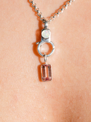 Dear Pink Tourmaline Emerald Cut Charm in Sterling Silver