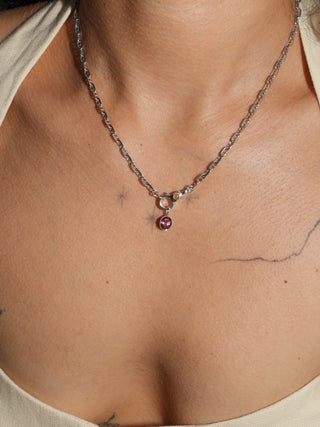 Space Worm Pink Tourmaline Oval Cut Charm in Sterling Silver