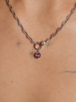 Space Worm Pink Tourmaline Oval Cut Charm in Sterling Silver
