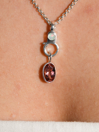 Flowery Pink Tourmaline Oval Cut Charm in Sterling Silver