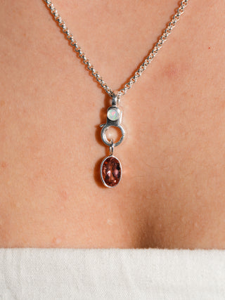 Flowery Pink Tourmaline Oval Cut Charm in Sterling Silver