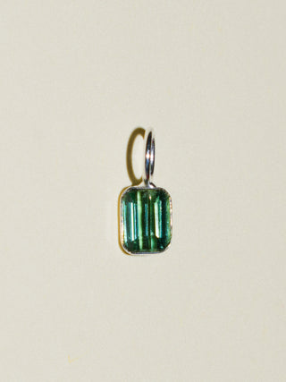 Rain Tea Green Tourmaline Emerald Cut Charm in Sterling Silver