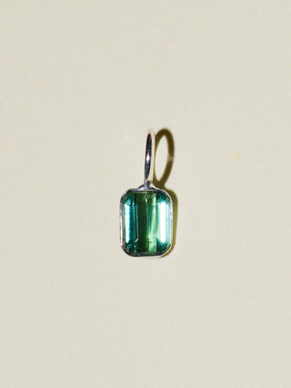 Rain Tea Green Tourmaline Emerald Cut Charm in Sterling Silver