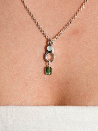 Rain Tea Green Tourmaline Emerald Cut Charm in Sterling Silver