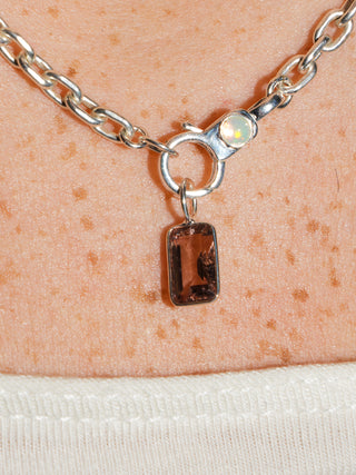 Root Beer Float Brown Tourmaline Emerald Cut Charm in Sterling Silver