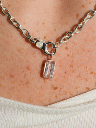 Clinking Brown Tourmaline Emerald Cut Charm in Sterling Silver