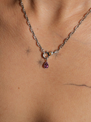 Perfectly Contented Pink Tourmaline Teardrop Cut Charm in Sterling Silver