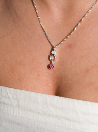 Love Hibiscus Pink Tourmaline Round Cut Charm in Sterling Silver