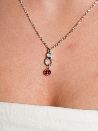 Love Hibiscus Pink Tourmaline Round Cut Charm in Sterling Silver
