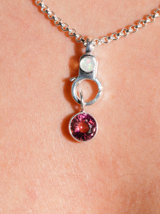 Out of Reach Pink Tourmaline Round Cut Charm in Sterling Silver