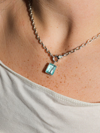 Sushi Boat Fluorite Emerald Cut Charm in Sterling Silver